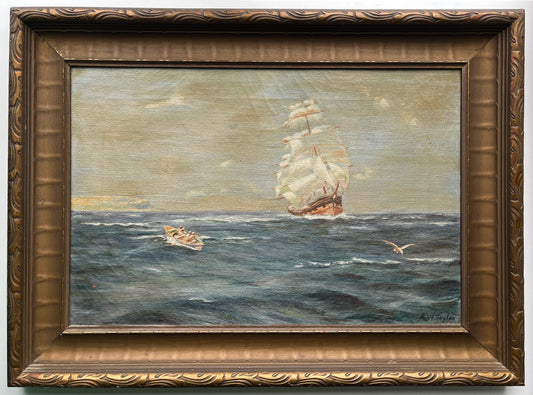 Antique Ship Painting by R. W. Taylor 1914