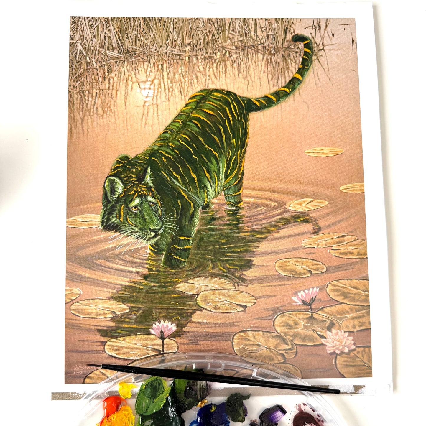 Fraidy Cat, original upcycled vintage painting