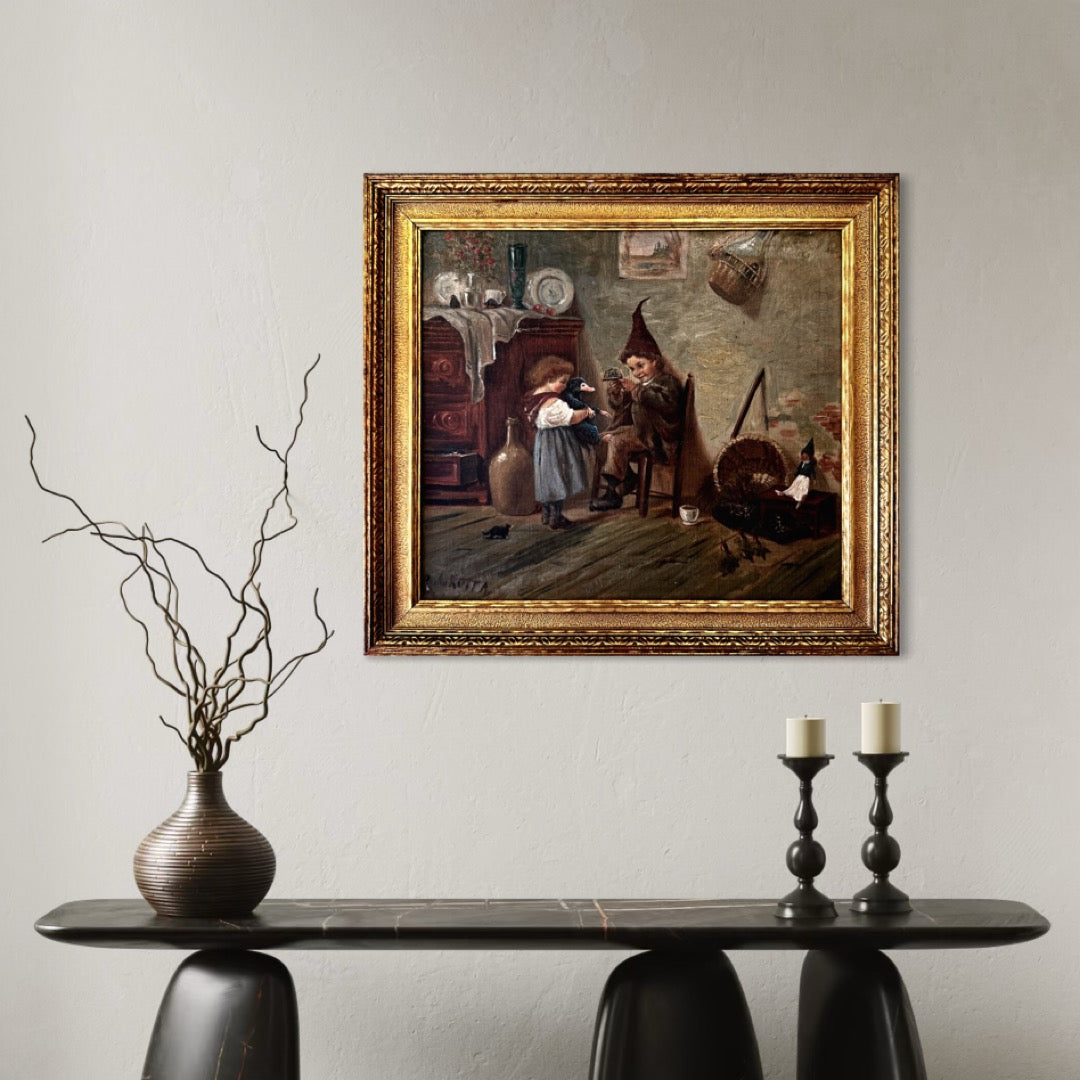 Little Bandits - original upcycled vintage painting