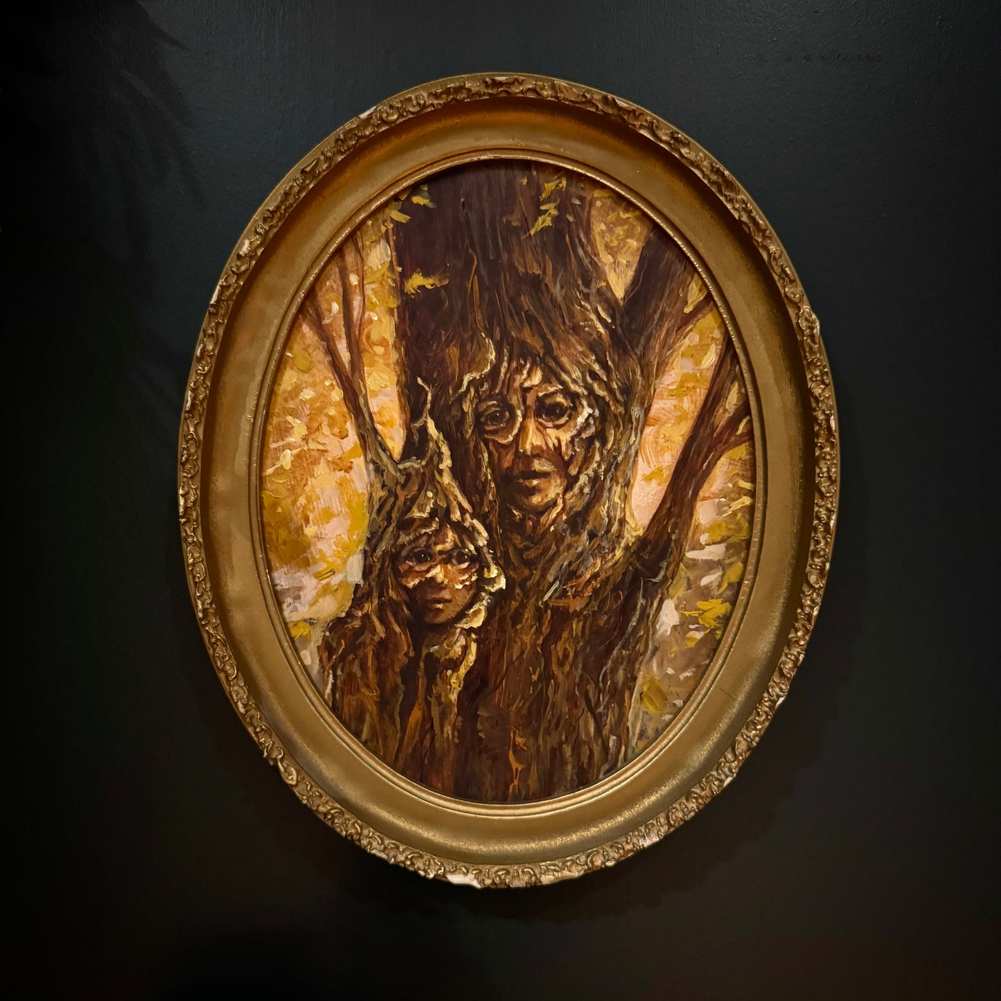 Portrait of Mother & Daughter Huorn - original upcycled vintage painting