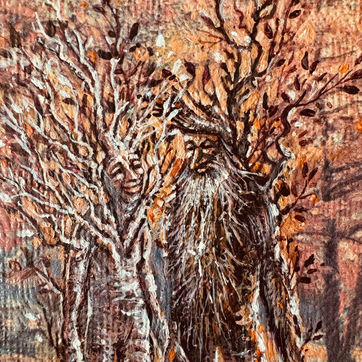 The Young Couple - study of tree herders, acrylic on vintage print