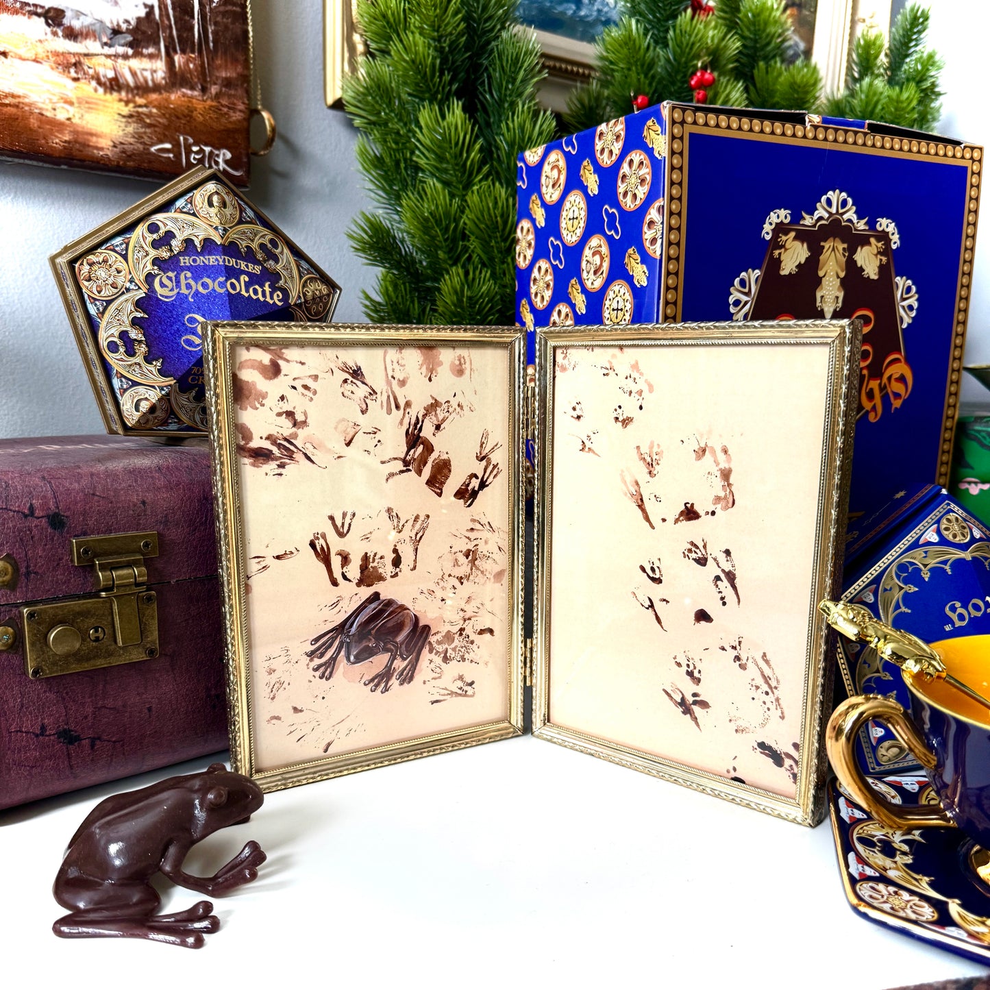 Chocolate Frogs - PRINT in Reclaimed Folding Portrait Frame, brass
