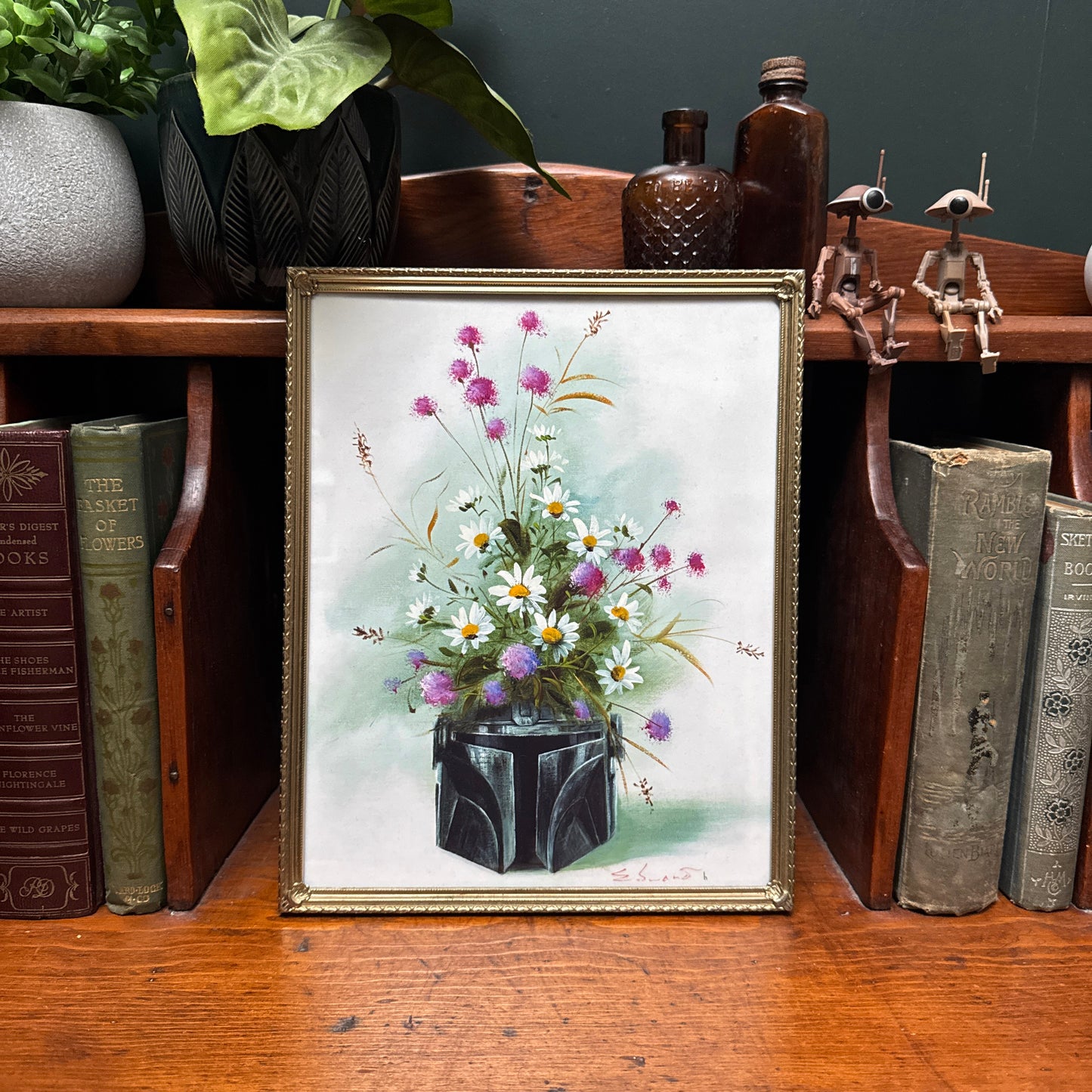 Dark Side Floral : Dandalorian - PRINT 8x10 in Vintage Brass Frame