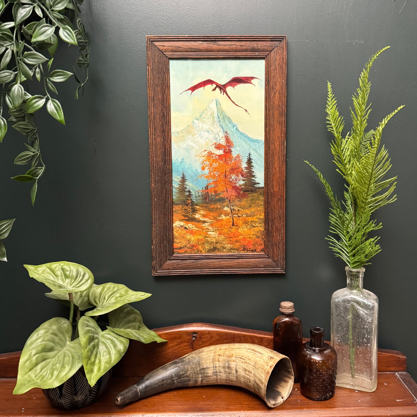 The Dragon - PRINT 6 x 12 in antique wood frame