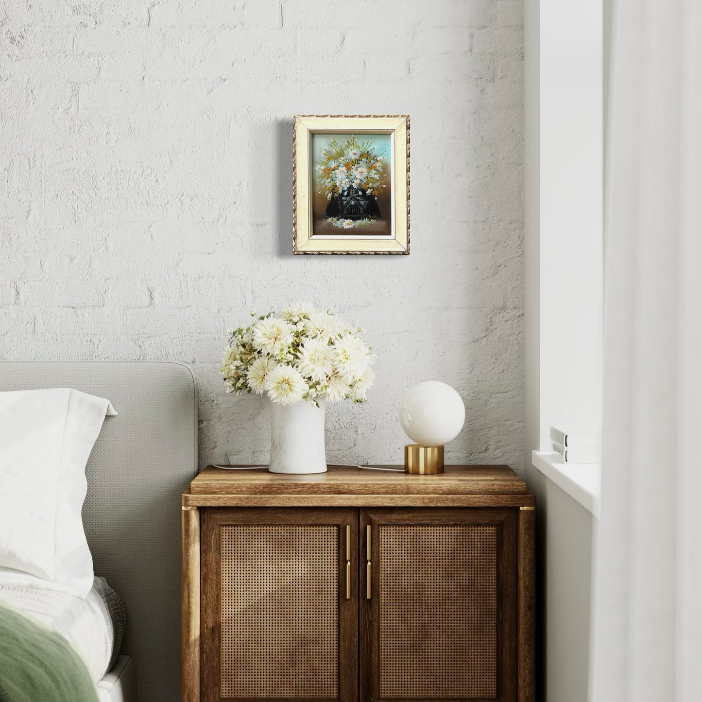 Dark Side Floral : Darth's Daisies, original upcycled vintage painting