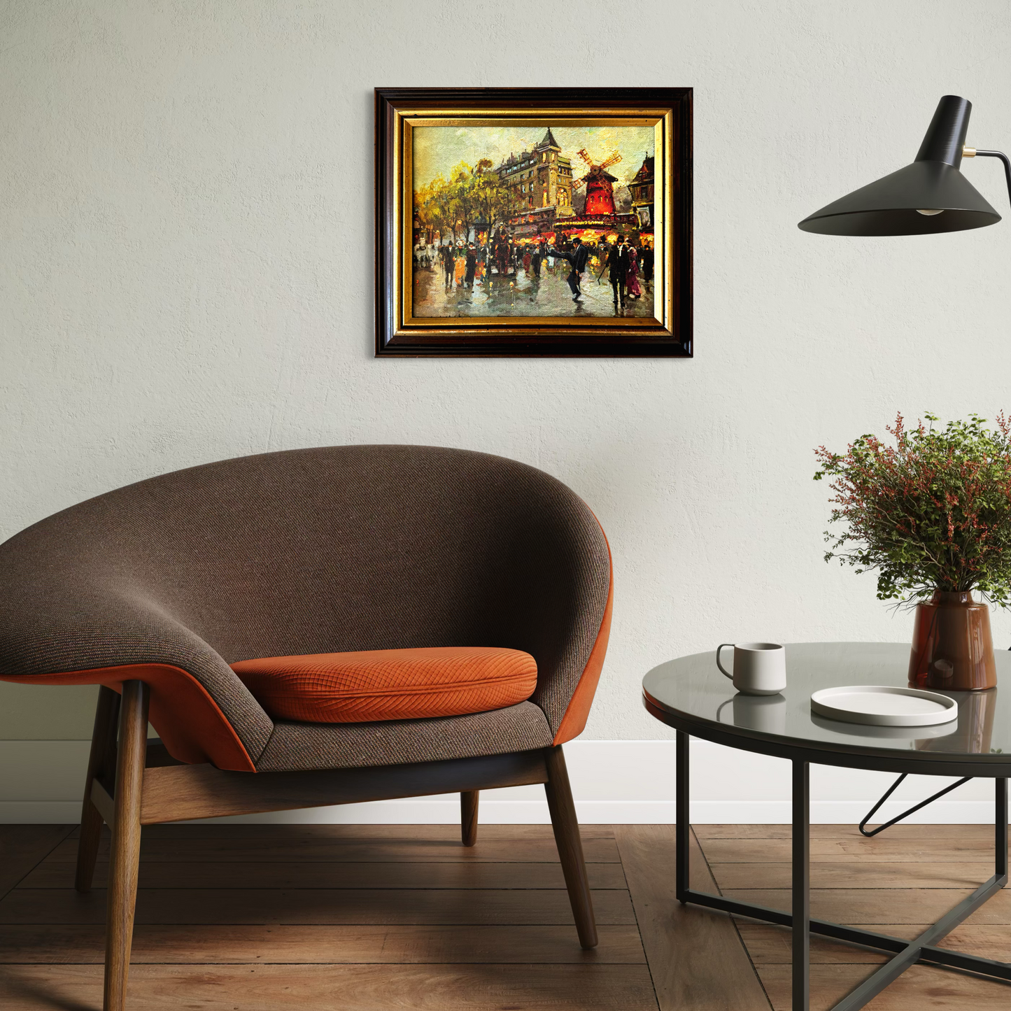 A Silly Walk In Paris, original upcycled vintage painting