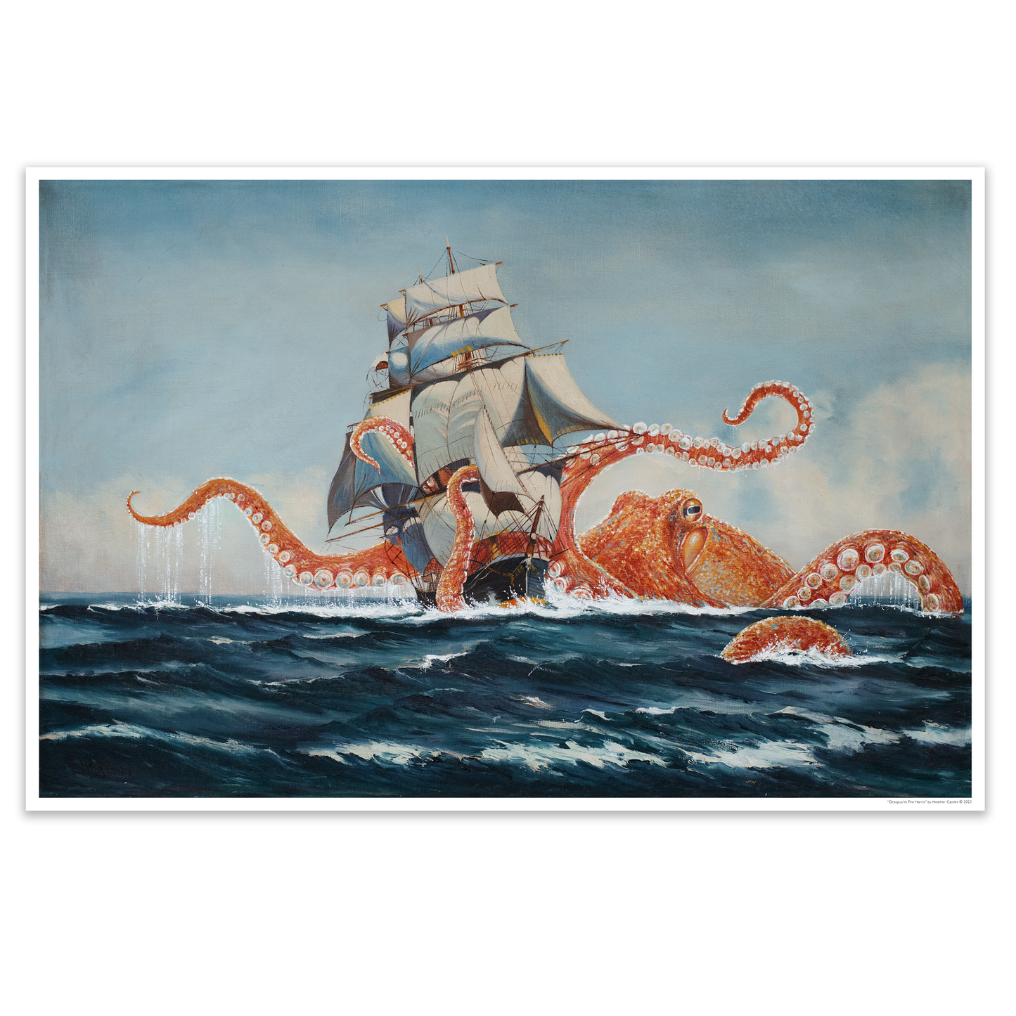 Octopus Vs The Harris - 8x10 PRINT in Vintage Brass Frame 2