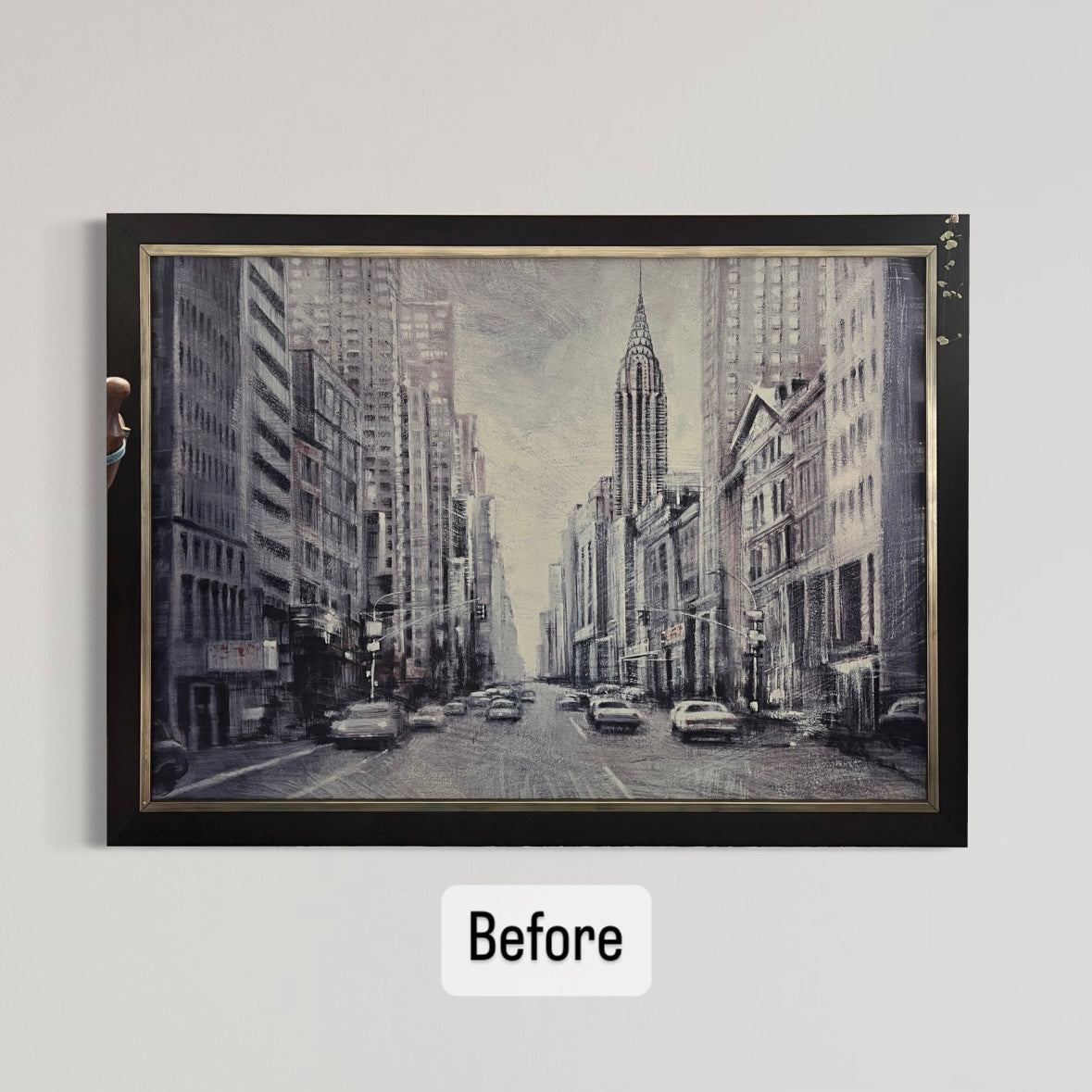 NYC Walker, upcycled vintage painting