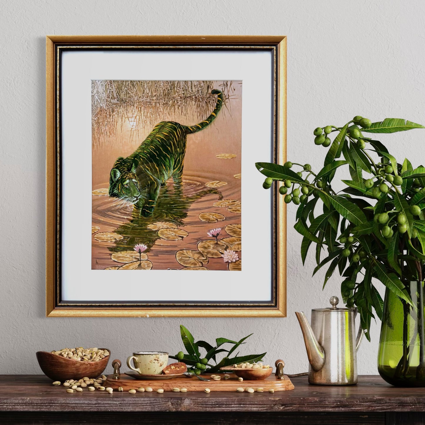 Fraidy Cat, original upcycled vintage painting