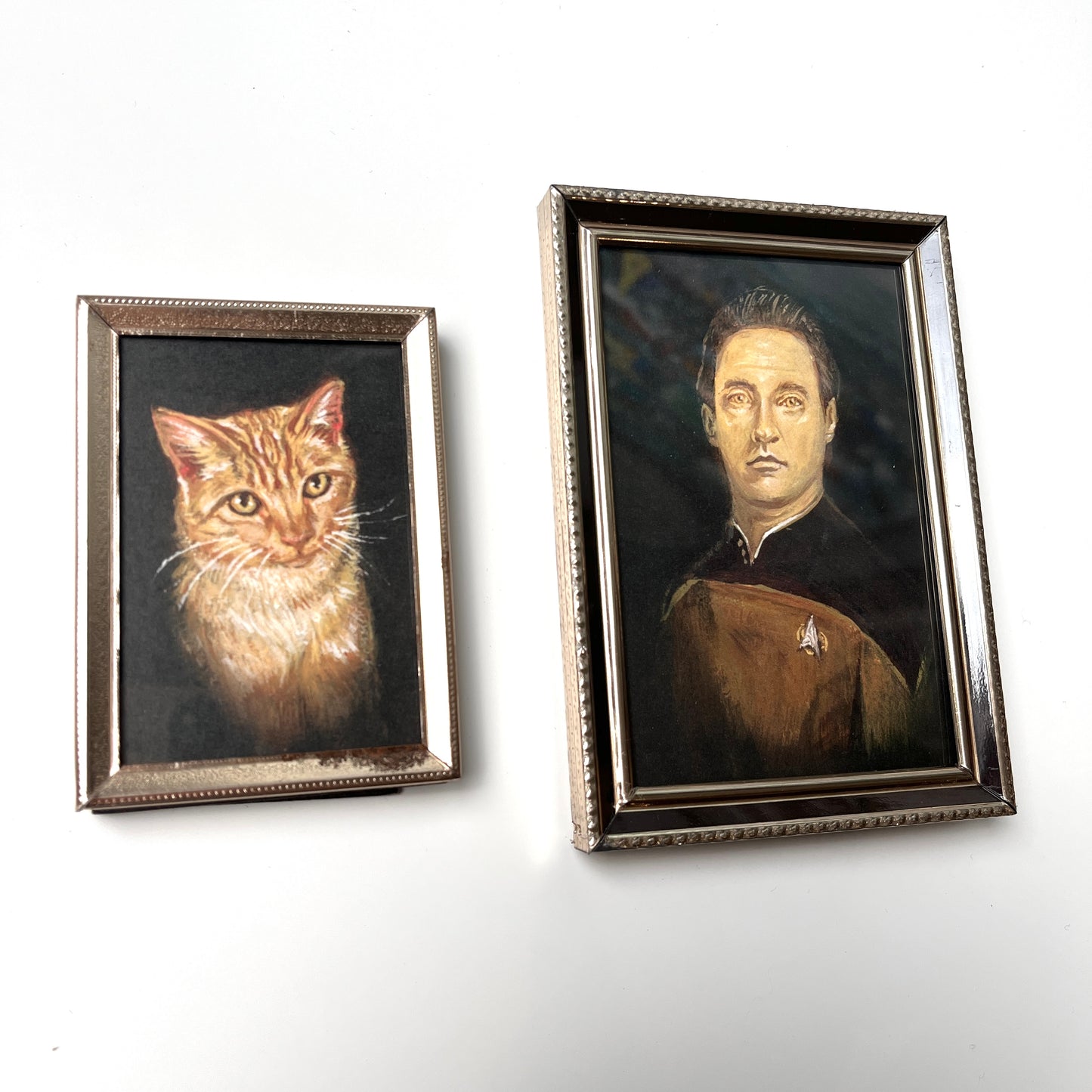 My Cat and I - 2x PRINTS in vintage brass frames