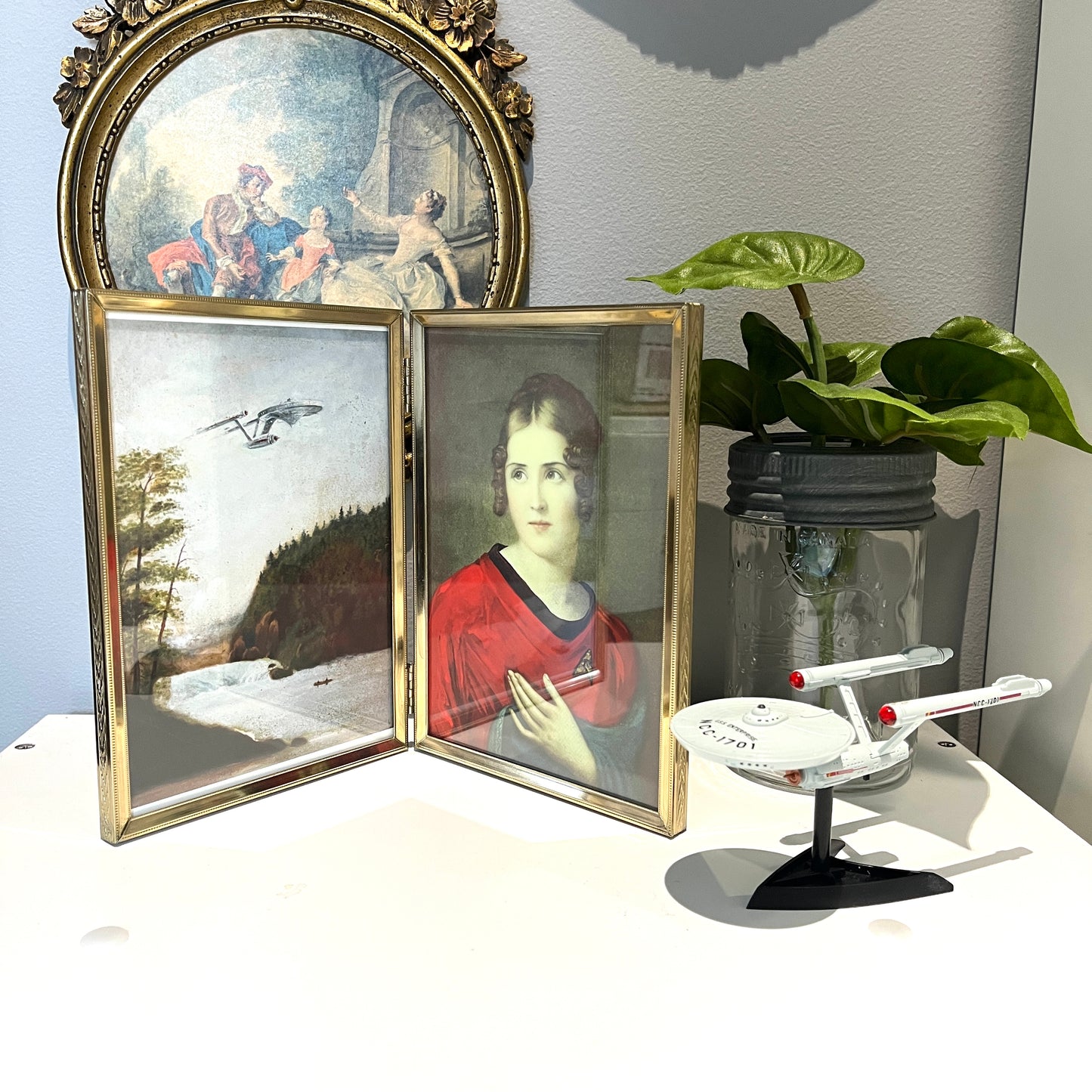 Boldly Go & Red Shirt Ensign Bonaparte - PRINT in Reclaimed Folding Portrait Frame, metal