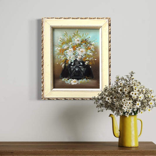 Dark Side Floral : Darth's Daisies, original upcycled vintage painting