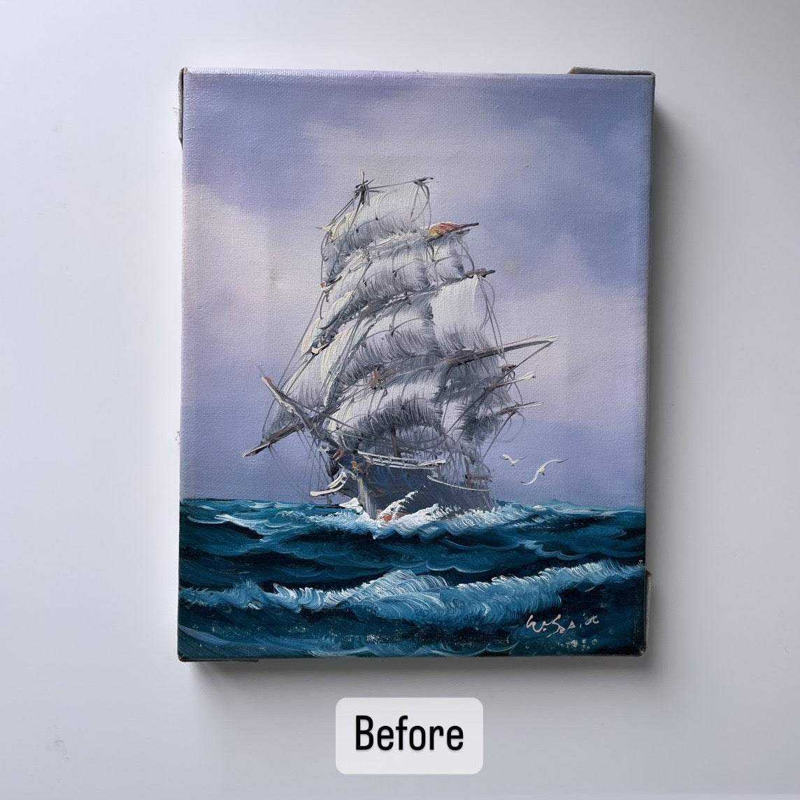 The Flying Dutchman, original upcycled vintage painting