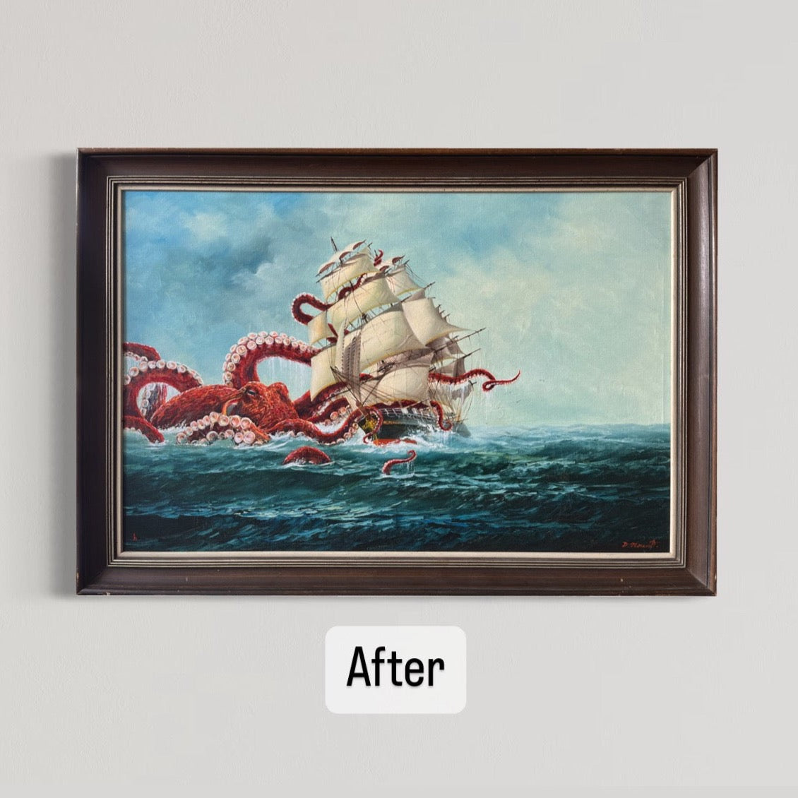 There Once Was A Ship, upcycled vintage painting