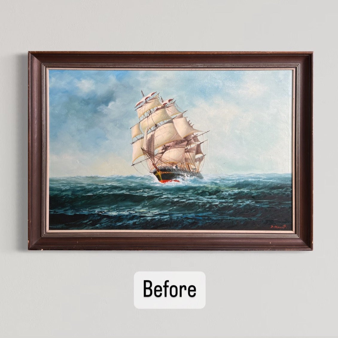 There Once Was A Ship, upcycled vintage painting