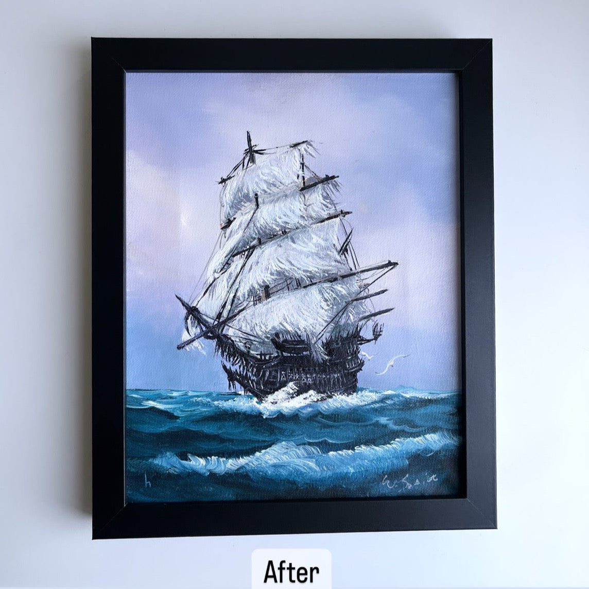 The Flying Dutchman, original upcycled vintage painting