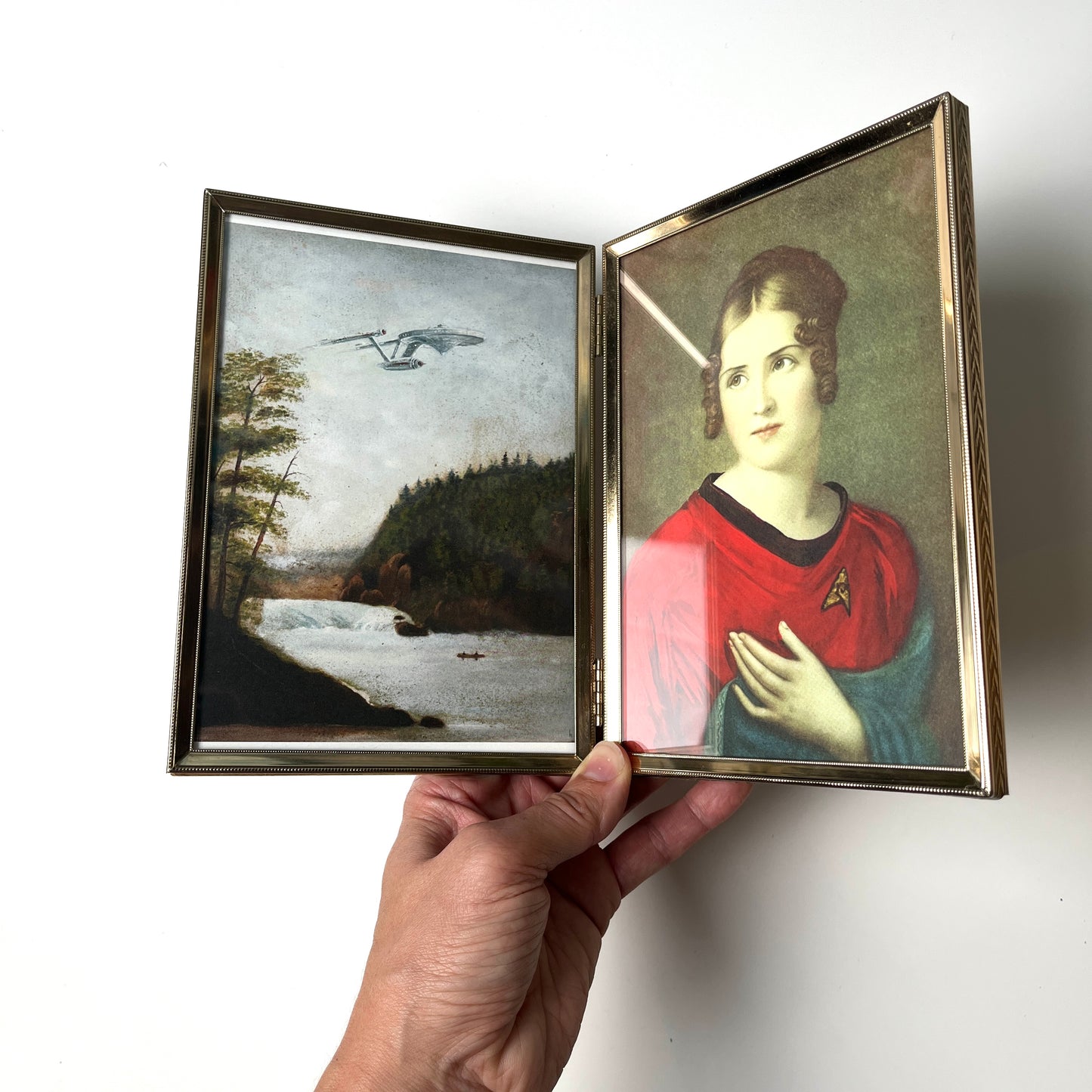 Boldly Go & Red Shirt Ensign Bonaparte - PRINT in Reclaimed Folding Portrait Frame, metal