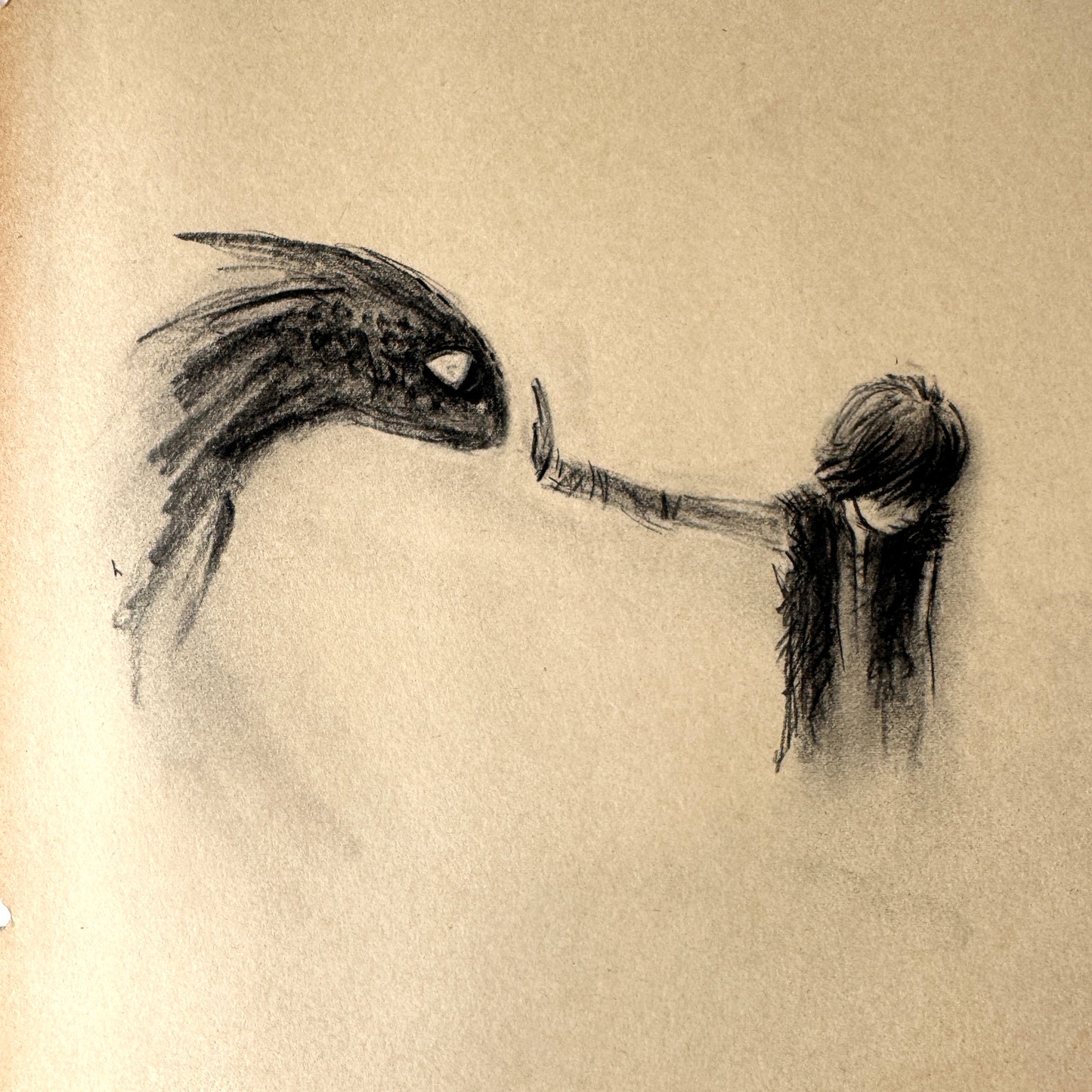 Dragon & His Best Friend, study No.3 , charcoal on paper