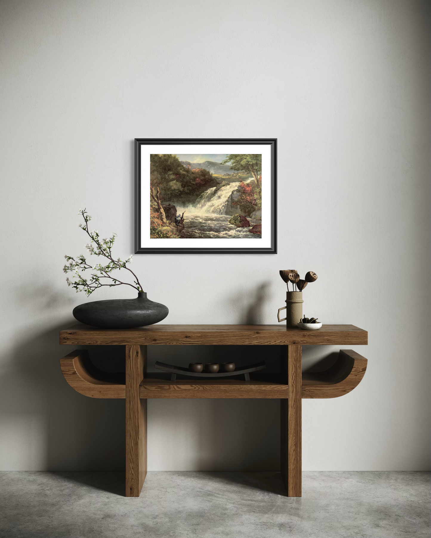 Rock and Pool, original upcycled vintage painting