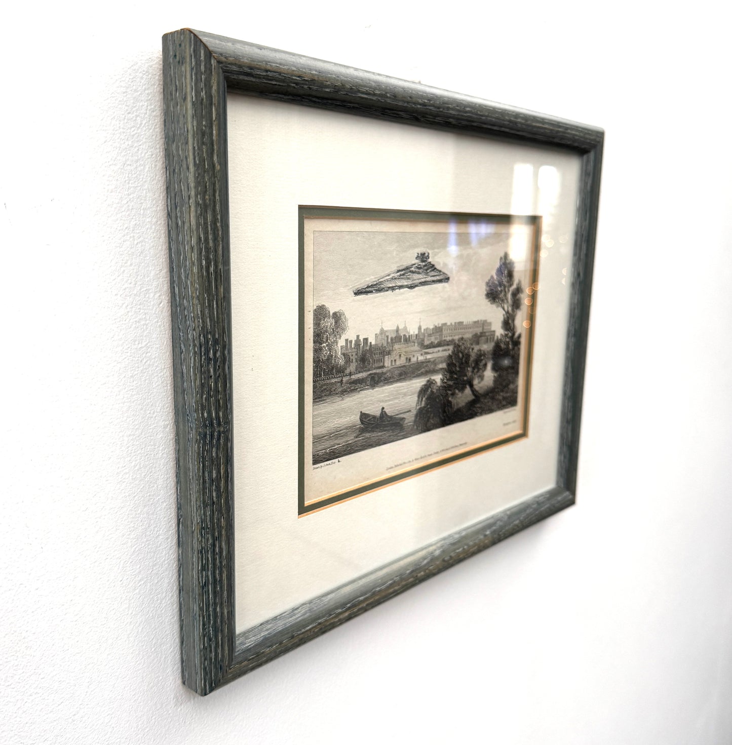 Stationed Over Hampton Court - original upcycled vintage etching