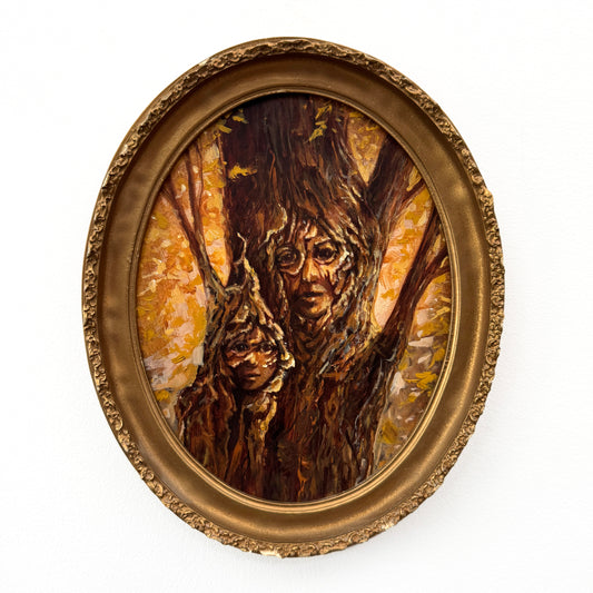 Portrait of Mother & Daughter Huorn - original upcycled vintage painting