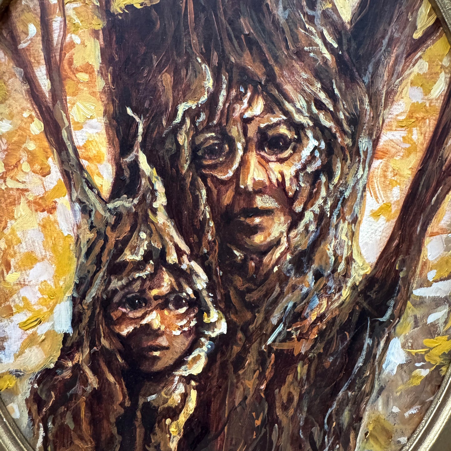 Portrait of Mother & Daughter Huorn - original upcycled vintage painting