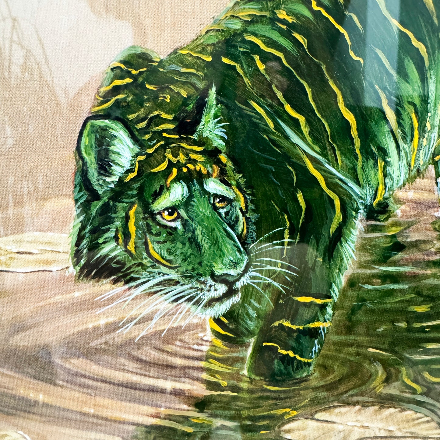 Fraidy Cat, original upcycled vintage painting