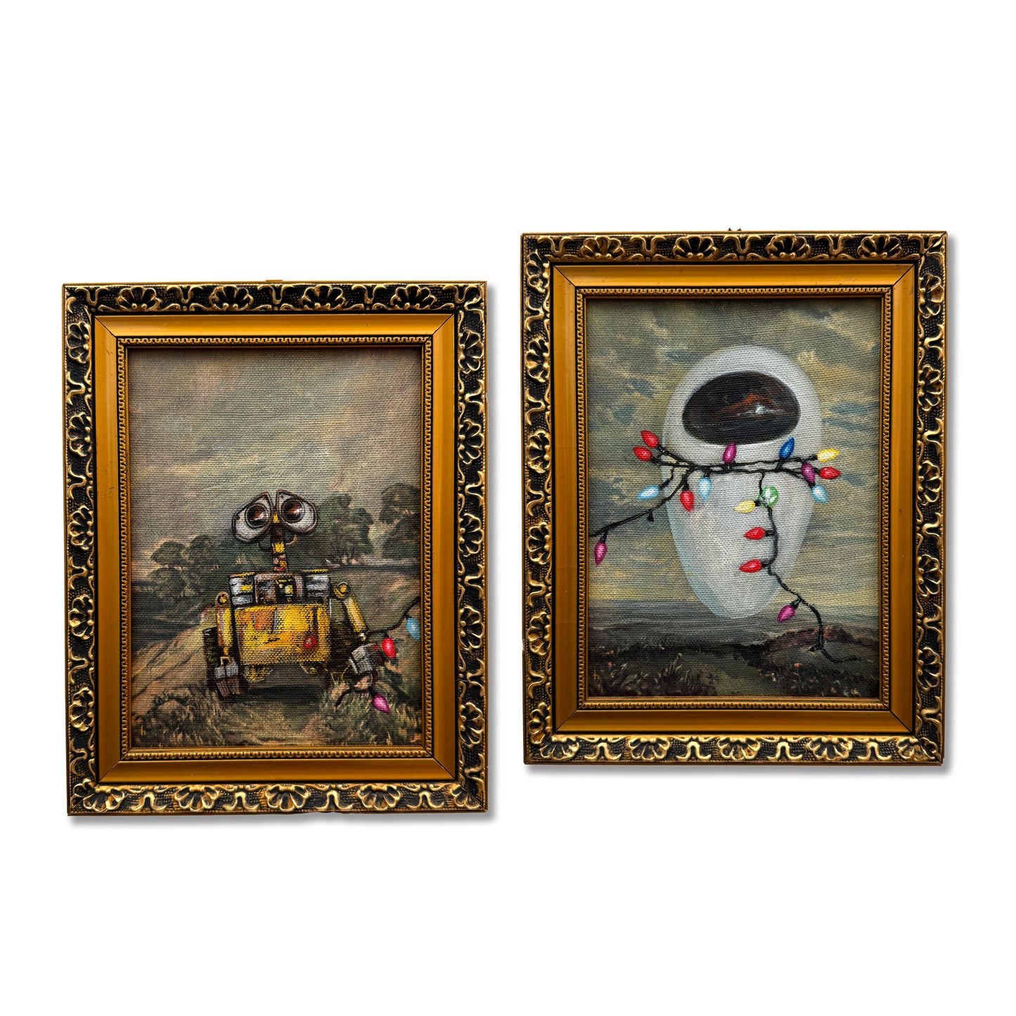 Holding Hands : Part 1, original upcycled vintage painting diptych