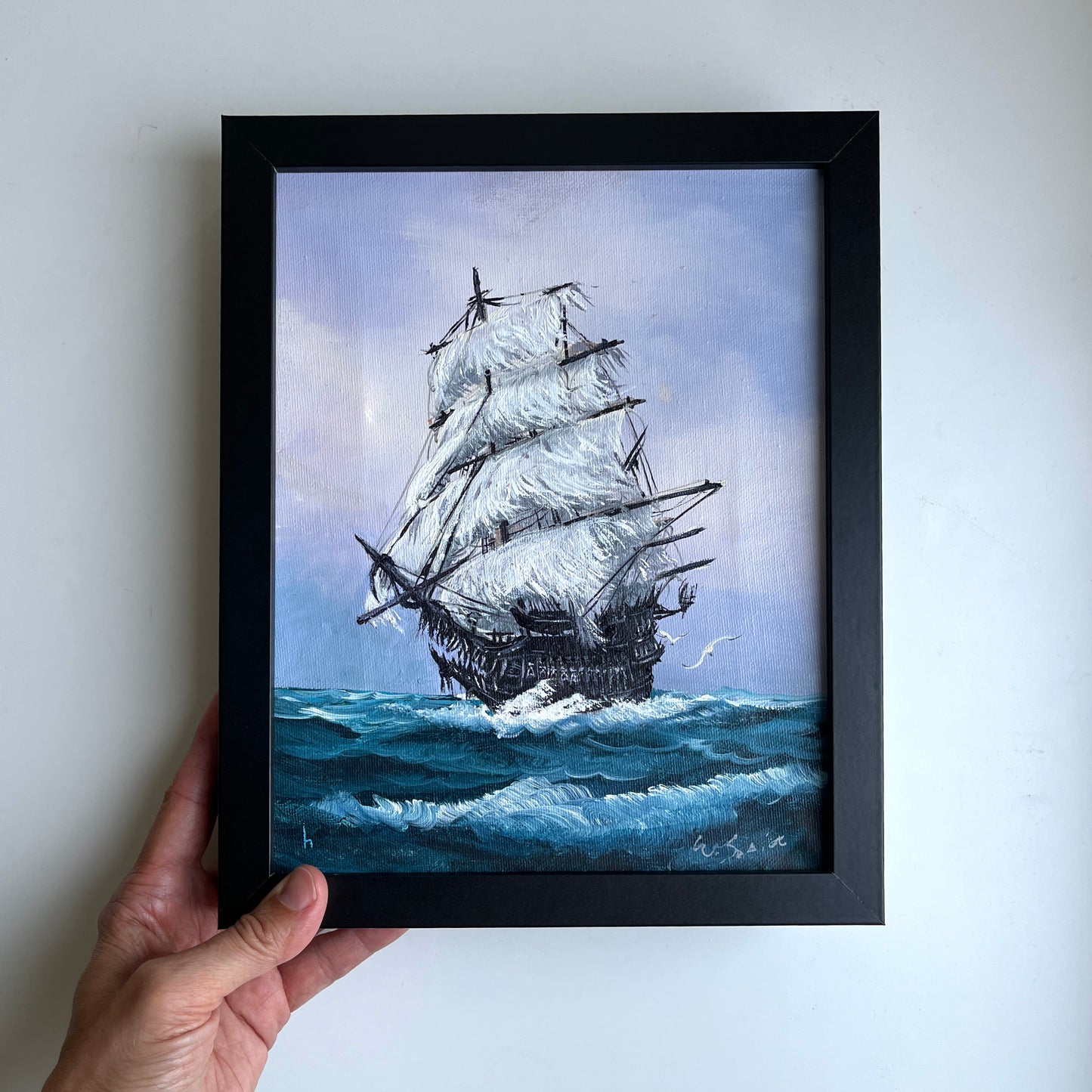 The Flying Dutchman, original upcycled vintage painting