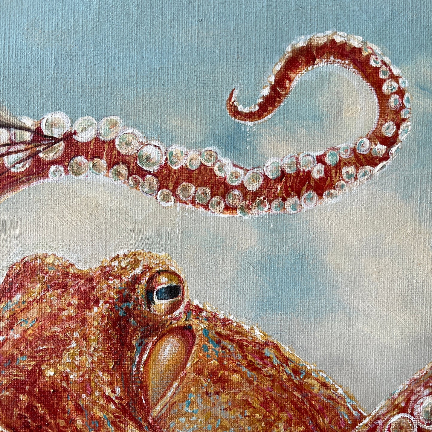 Octopus Vs The Harris, upcycled vintage painting