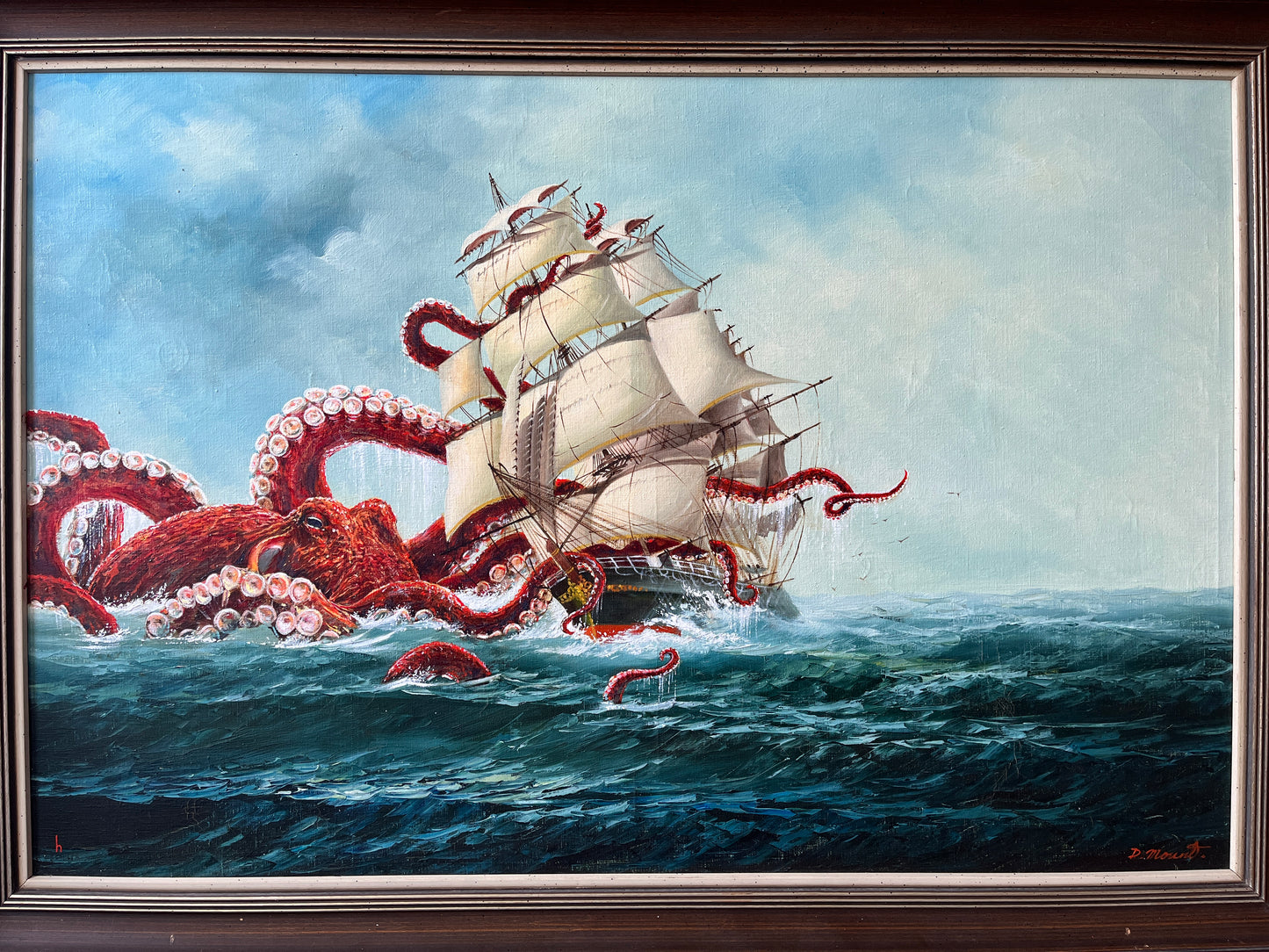 There Once Was A Ship, upcycled vintage painting