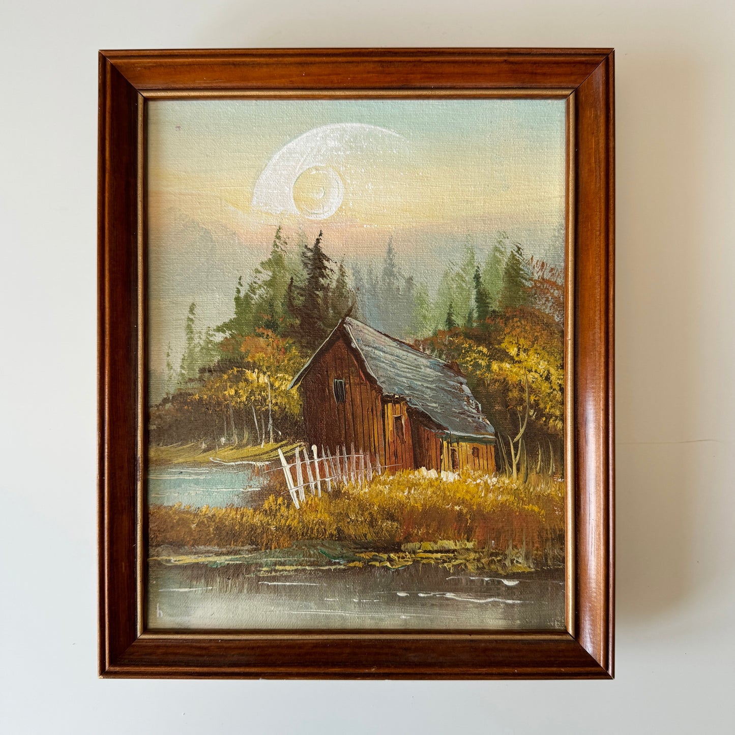 Autumn Waning Gibbous Moon - original upcycled vintage painting OOAK Show