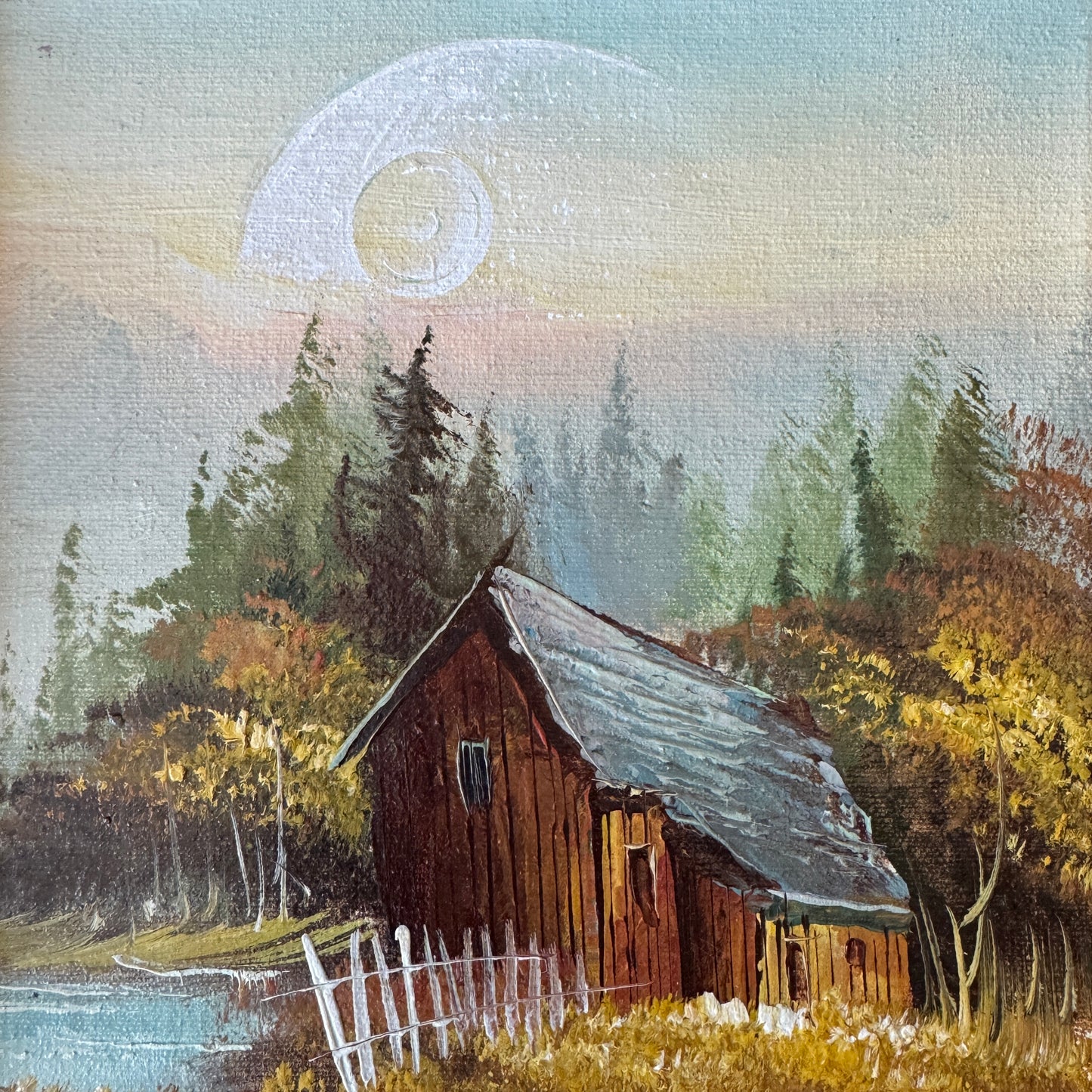 Autumn Waning Gibbous Moon - original upcycled vintage painting OOAK Show