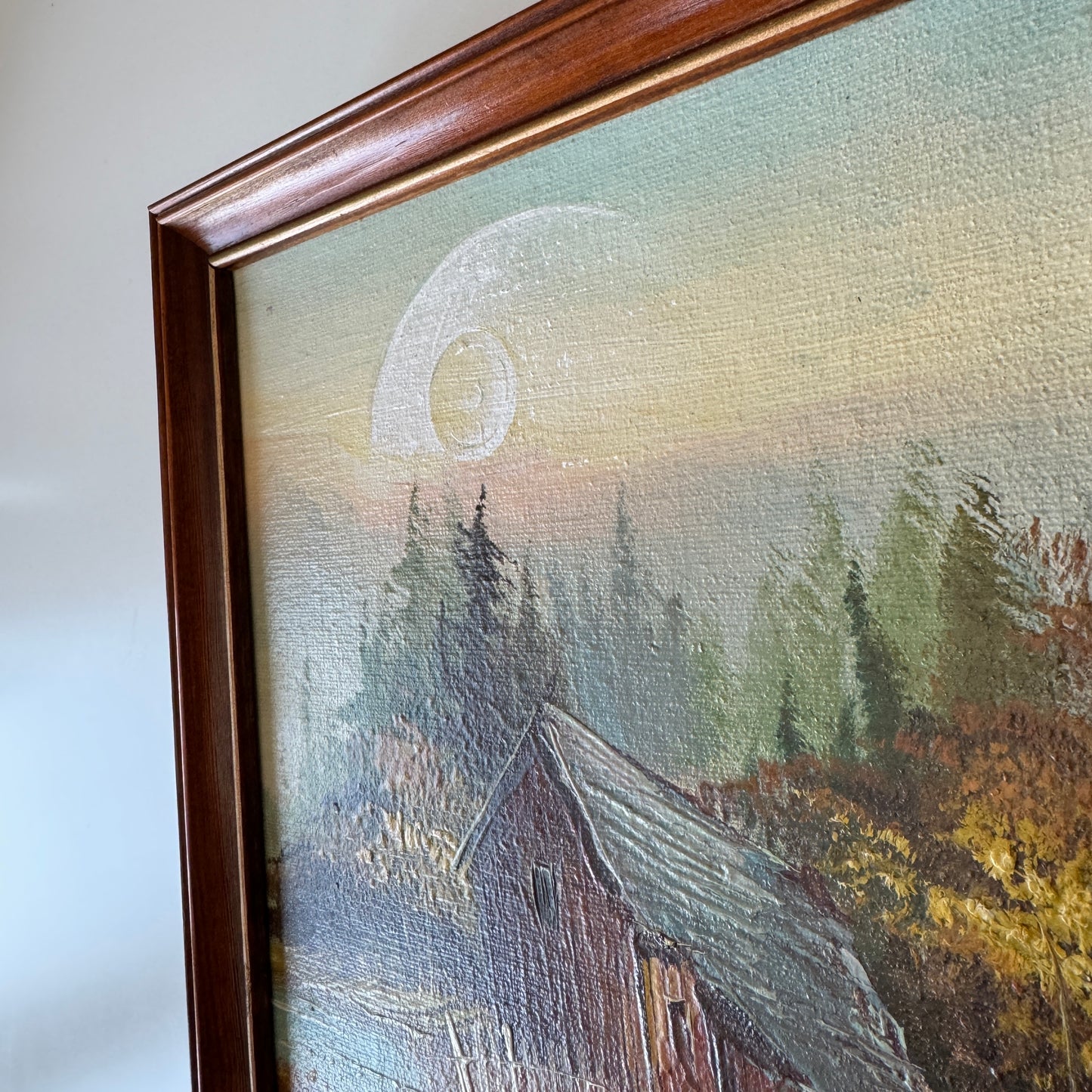 Autumn Waning Gibbous Moon - original upcycled vintage painting OOAK Show