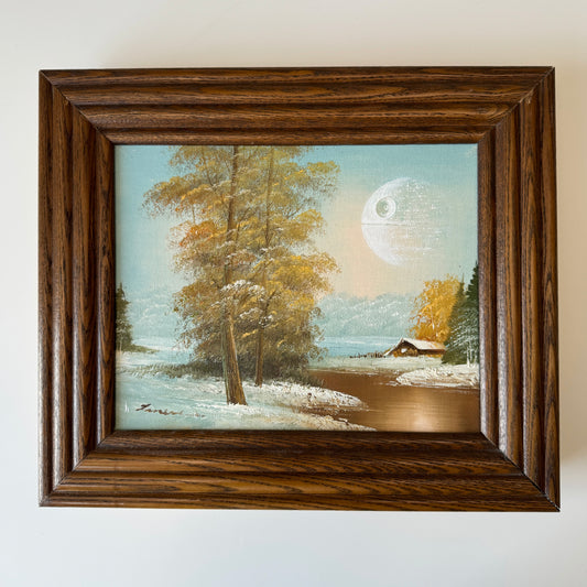 Winter Waning Gibbous Moon - original upcycled vintage painting OOAK Show