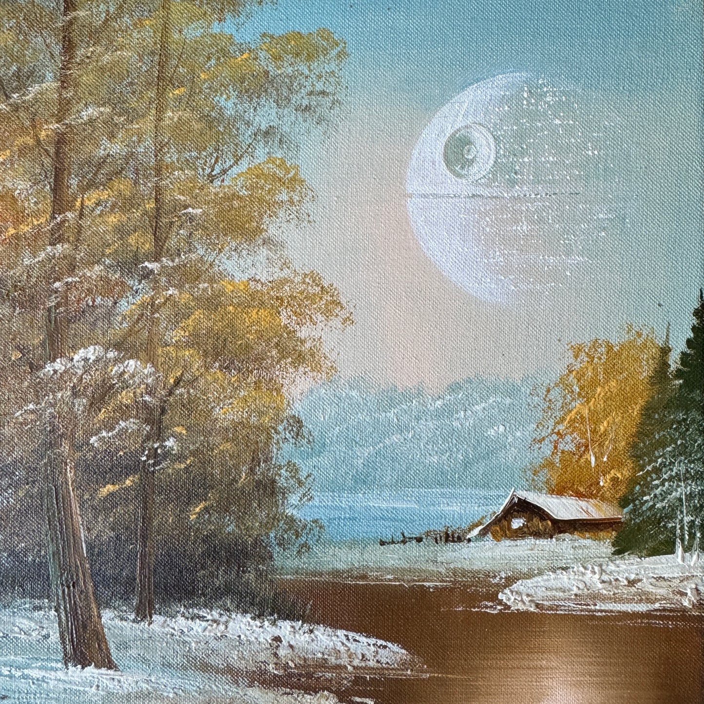 Winter Waning Gibbous Moon - original upcycled vintage painting OOAK Show