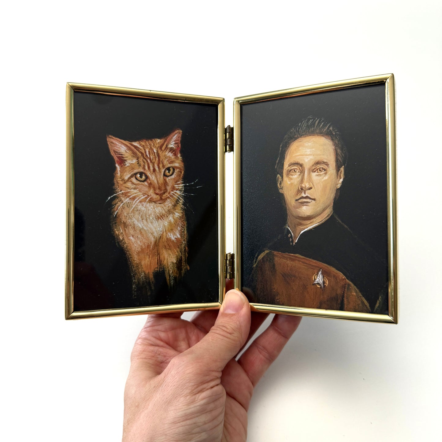 My Cat and I - PRINT in Vintage Brass Folding Frame