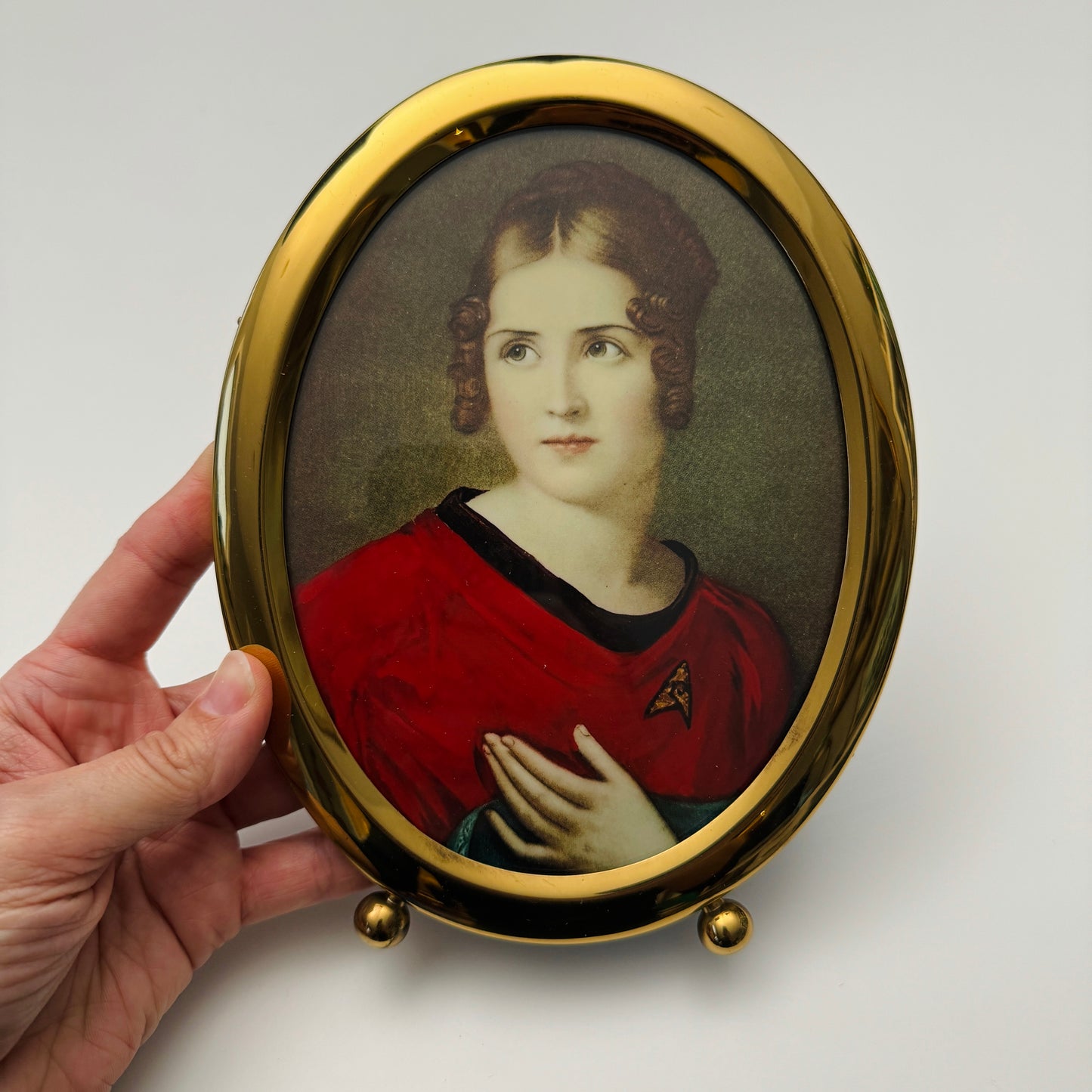 Red Shirt, Ensign Bonaparte - PRINT in reclaimed oval brass frame