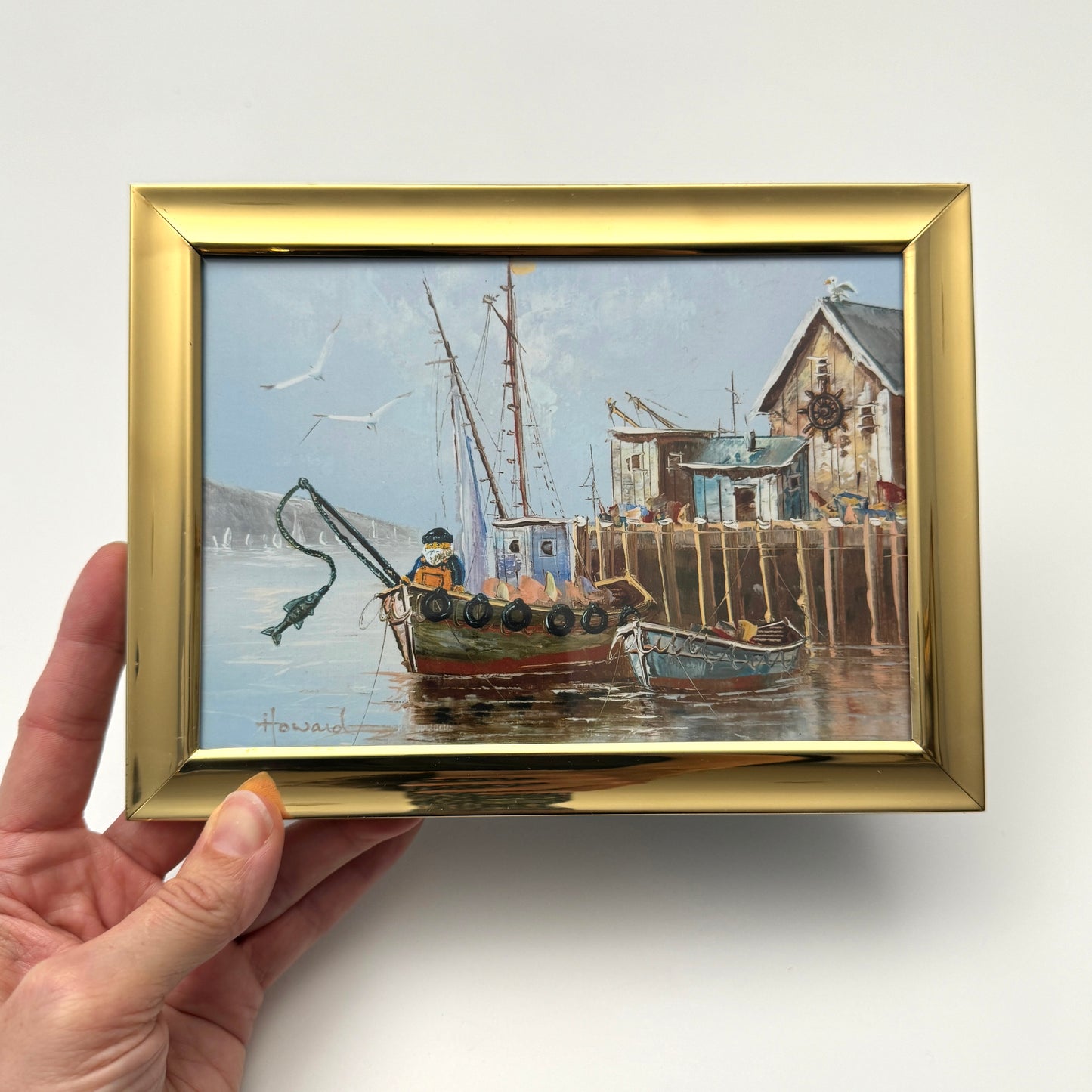 My Little Brick Fisherman - PRINT in reclaimed brass frame