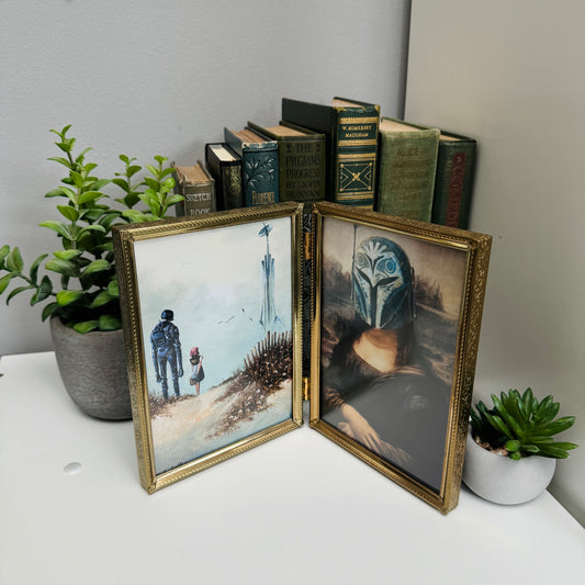 Mandolisa & The Guardian - PRINT in Reclaimed Folding Portrait Frame, brass