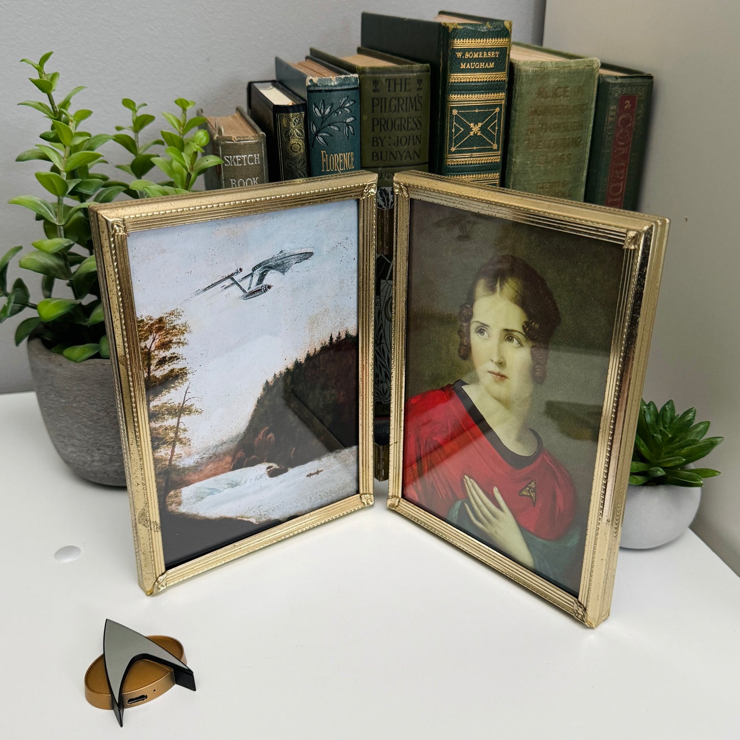 Boldly Go & Red Shirt Ensign Bonaparte - PRINT 5x7 in Reclaimed Folding Portrait Frame, brass