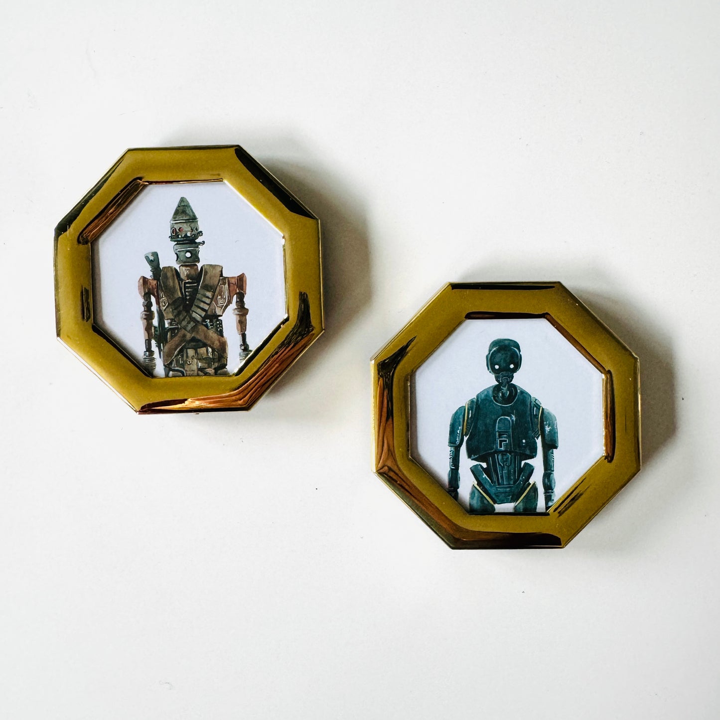 Portraits of Droids : IG-11 and K-2SO - PRINT in vintage brass frames