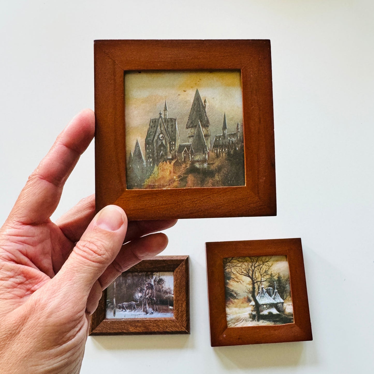 A Walk With Fang and Gamekeepers Hut - PRINT set in tiny wood frames OOAK Show