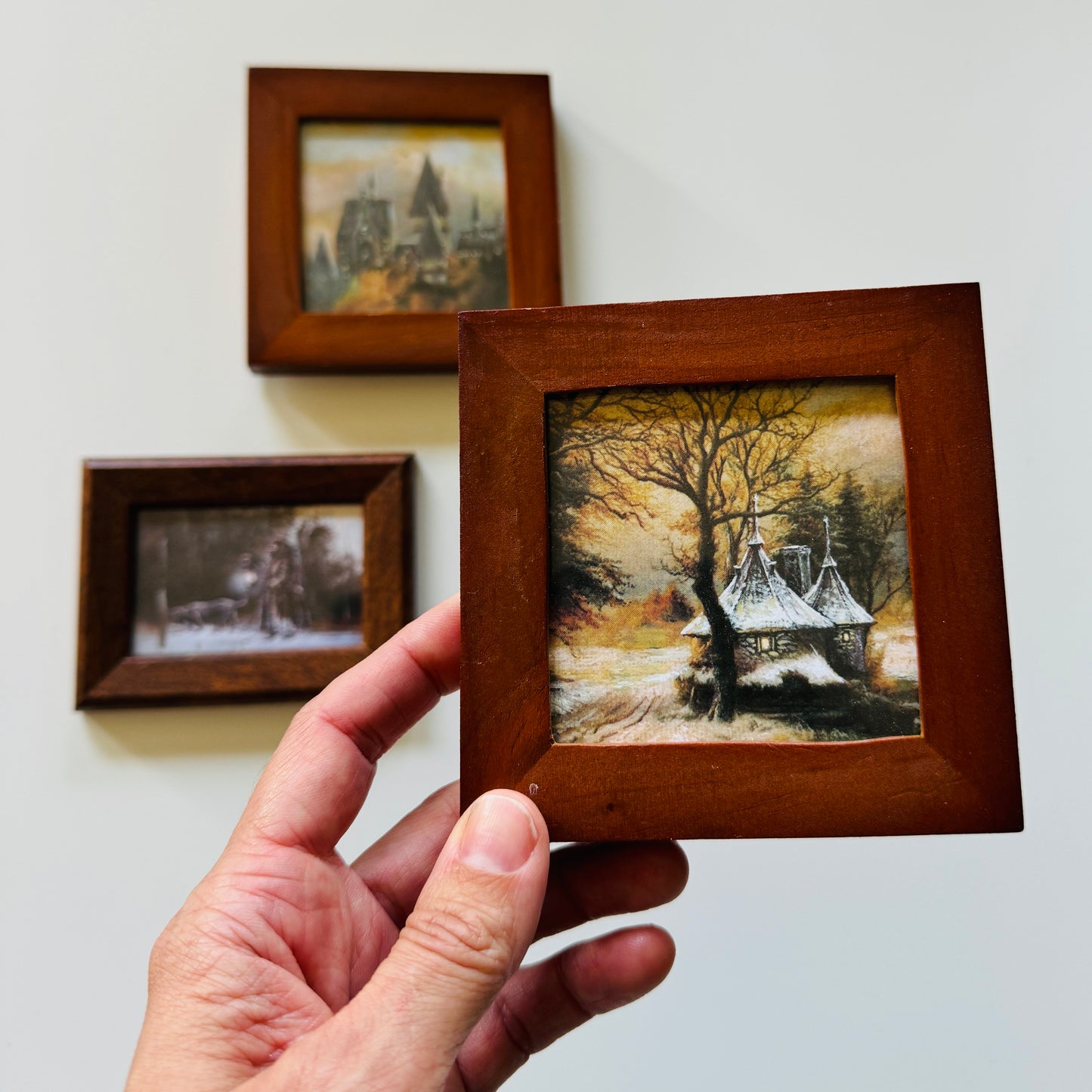 A Walk With Fang and Gamekeepers Hut - PRINT set in tiny wood frames OOAK Show