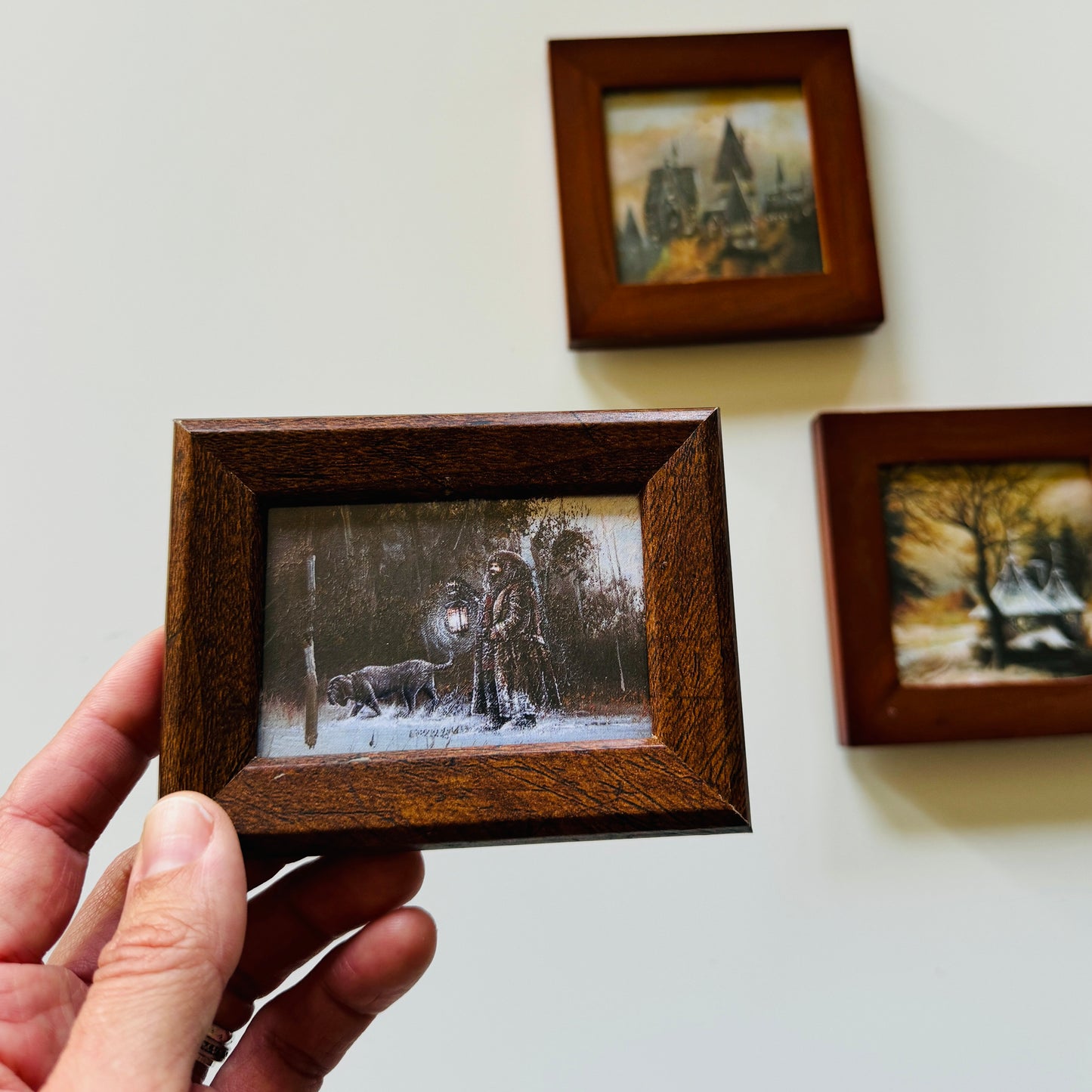 A Walk With Fang and Gamekeepers Hut - PRINT set in tiny wood frames OOAK Show