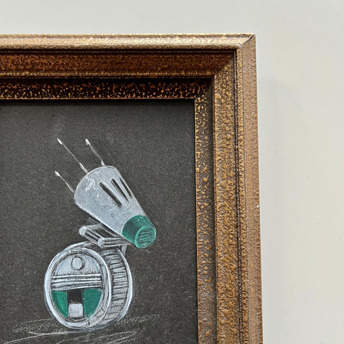 Portrait of a Droid : D-O,  pencil drawing on antique paper, in vintage frame