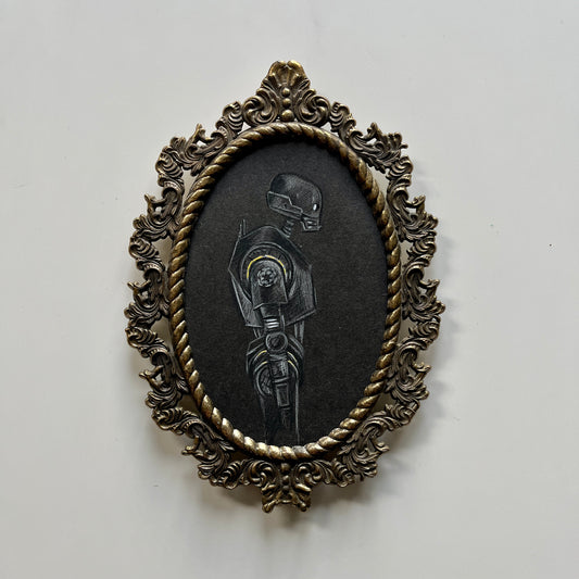 Portrait of a Droid : K2-SO,  pencil drawing on antique paper, in vintage frame