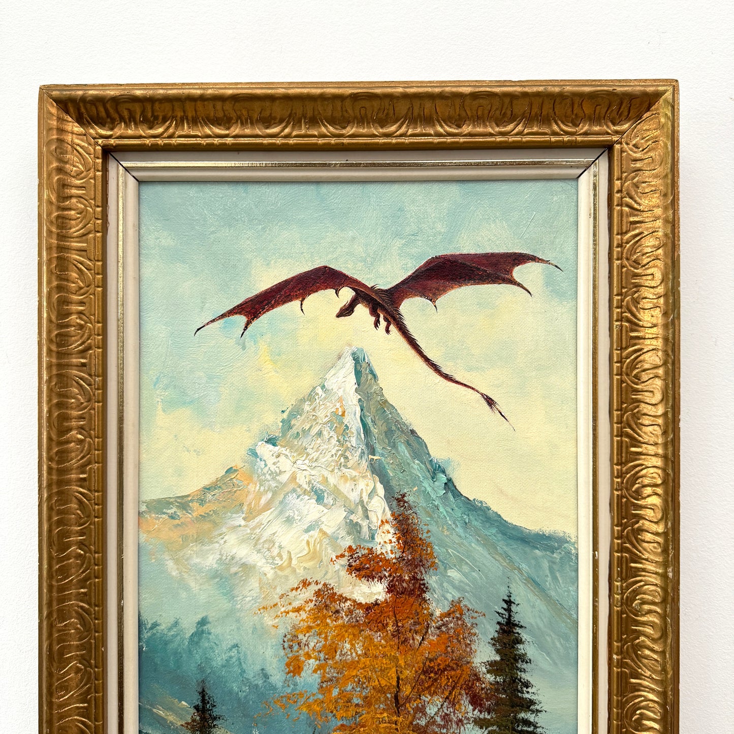 The Dragon, original upcycled vintage painting