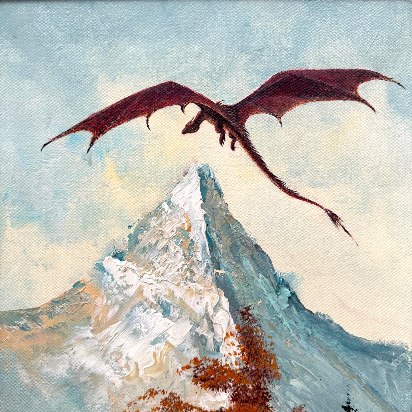 The Dragon, original upcycled vintage painting