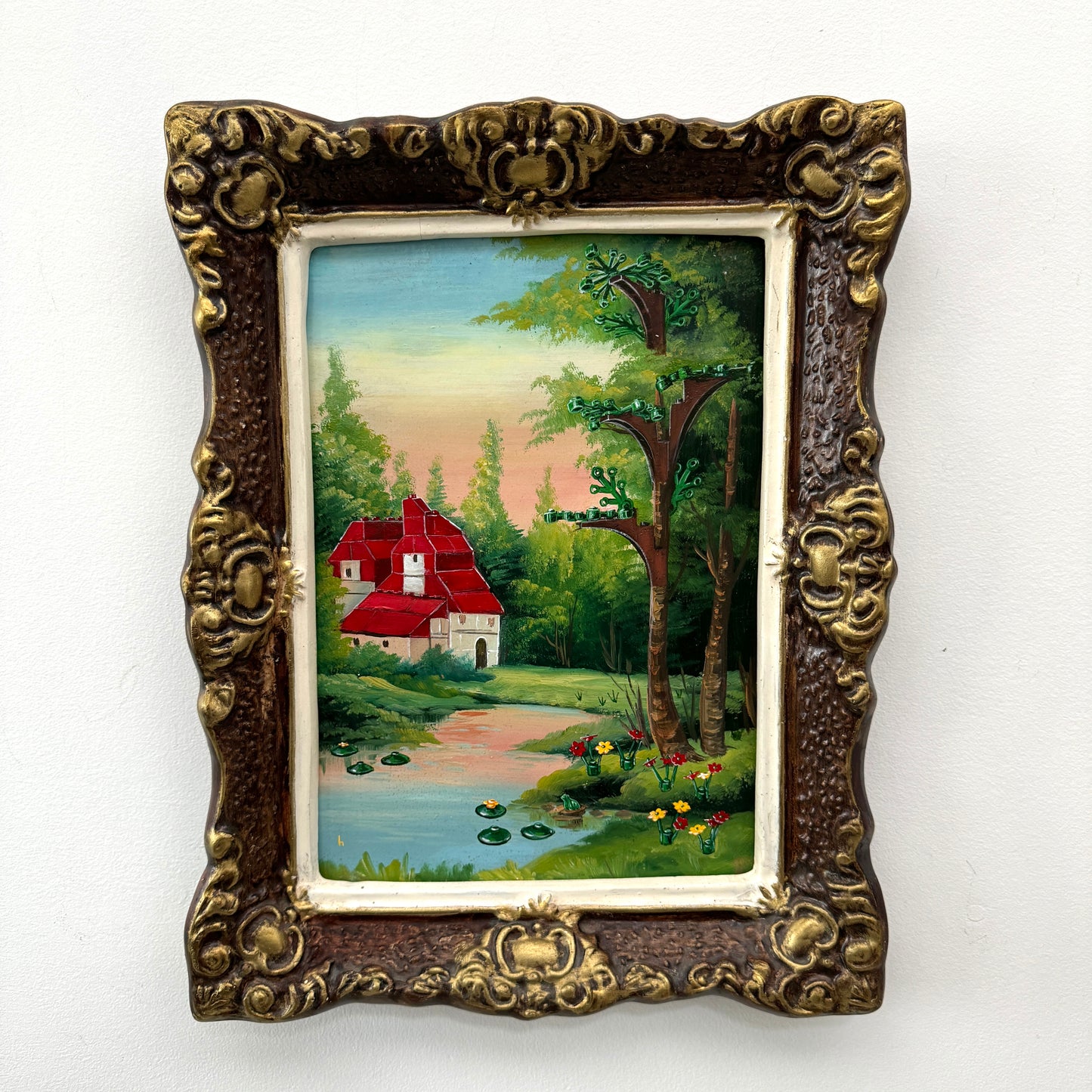 My Little Lego Cottage, original upcycled vintage painting